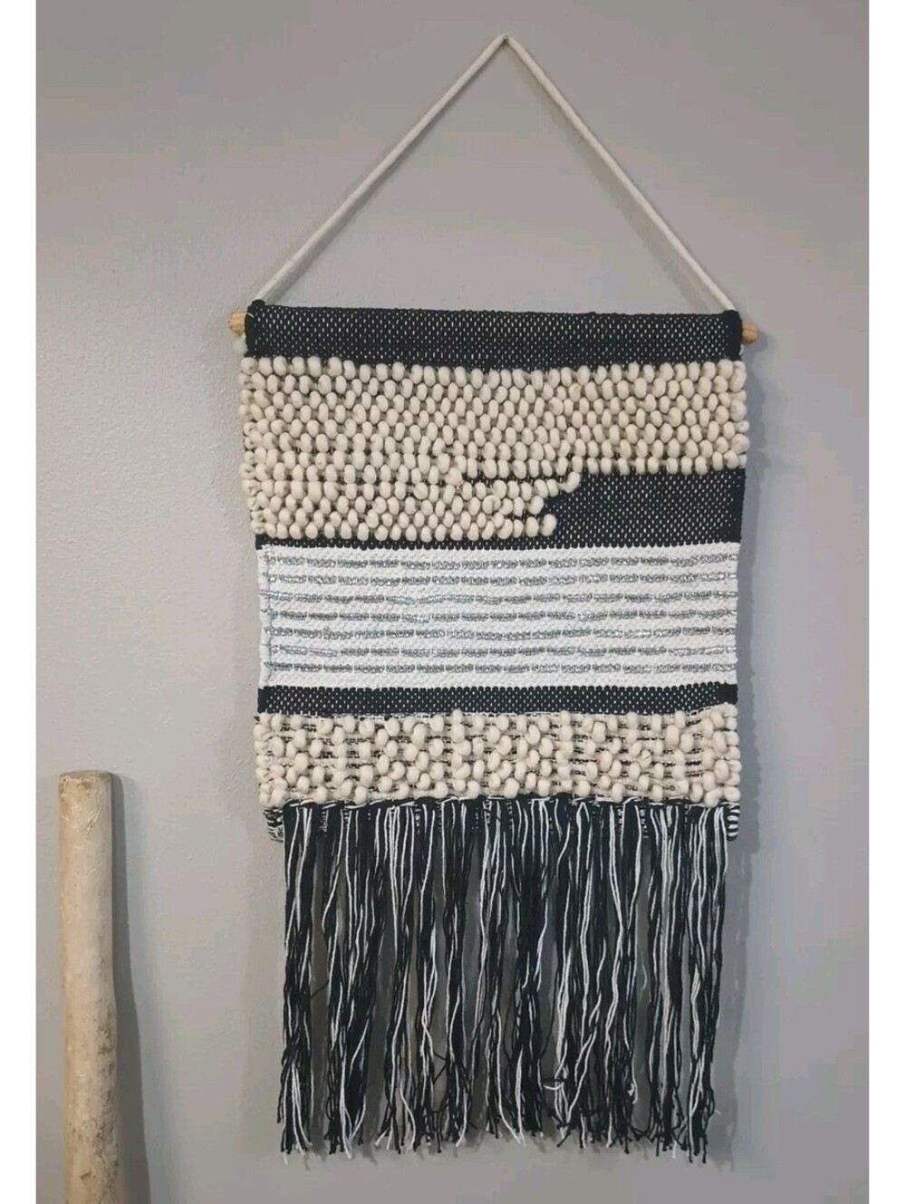Woven Southwest Tapestry Fiber Art Wall Hanging BOHO Decor Tribal Dowel 26X15.5"